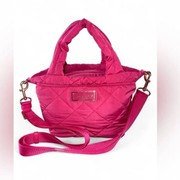 NWOT Marc Jacobs Small Tote Quilted Nylon Peony Pink Crossbody Bag Purse - Picture 2 of 7